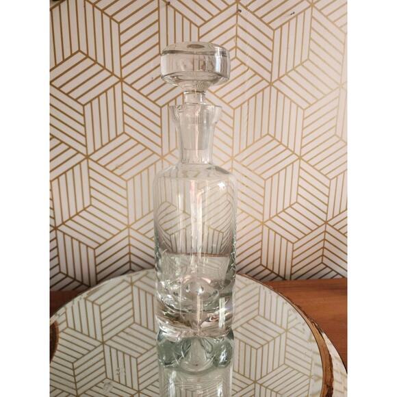Vintage Krosno Poland 12” Heavy Glass Decanter Bottle w/ Stopper